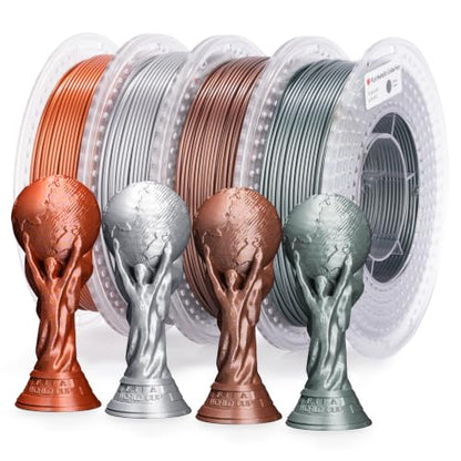 AMOLEN PLA 3D Printer Metal-Like Filament PLA Filament 1.75mm Filament Bundle,Green Bronze, Silver,Brass Bronze, Red Copper,3D Printing Filament Bundle, 200gX 4 Spools - color: Burnished Copper/Patina Green/Aged Bronze/Gunmetal Gray