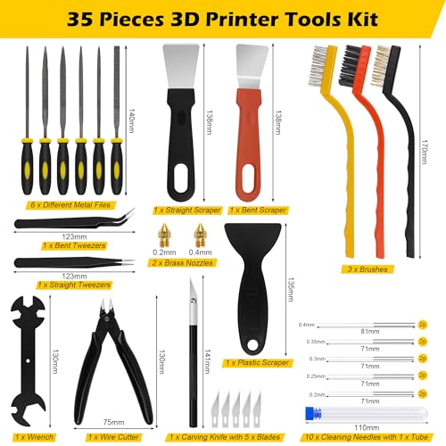 3D Printer Tool Kit, Anglecai 35 Pcs 3D Printer Nozzle Cleaning Tool Kit