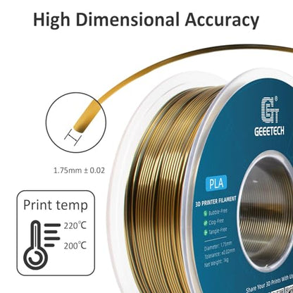 Geeetech Silk PLA Filament 1.75mm Silk Dual Color Filament, Coextrusion Dichromatic Metal-Like Shiny Consumable 1kg (2.2lbs) 1 Spool, Dimensional Accuracy +/- 0.02 mm, Gold Black - color: 1kg Dual Color Gold-black