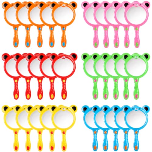 Hiceeden 30 Pcs Magnifying Glasses for Kids, 5X Plastic Colorful Kids Magnifier Bulk, Shatterproof Handheld Magnifying Lenses for Science Class, Outdoor Observation, Reading, Cute Bear Shape, 6 Colors
