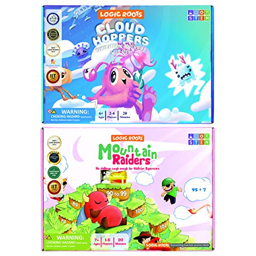 Addition and Subtraction Game - Fun Math Board Game for 6-8 Year Olds, Easy to Play Educational Game for Kids at Home, STEM Toy Gift for Girls & Boys (Cloud Hoppers + Moutain Raiders) - style: Cloud Hoppers + Moutain Raiders