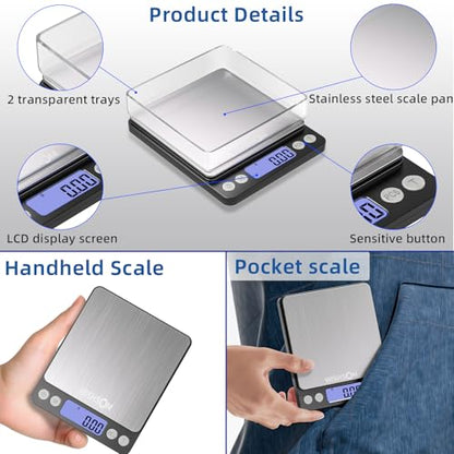 Professional Jewelry Scale, 500g x 0.01g High Precision Digital Gold Scale, Portable Precious Metal Gram Scale for Jewelers, Pawn Shops, Coin Dealers, Gold & Silver Weighing