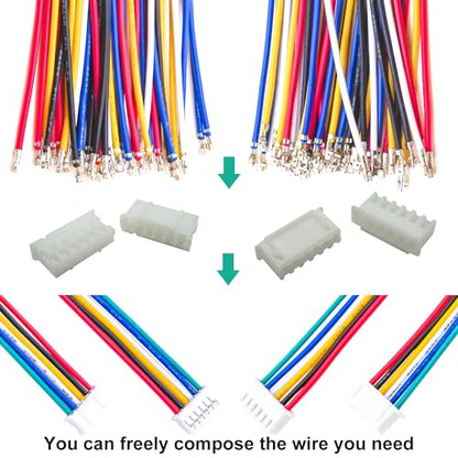 XH2.54 to PH2.0 JST Connector Kit and Pre-Crimped 22AWG Cable,Compatible with JST-XH 2.54mm & JST-PH 2.0mm Cable Connector 2/3/4/5/6/7/8/9/10Pin 16cm Wire (XH-to-PH)