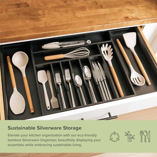 KitchenEdge Silverware & Utensil Organizer | Black Bamboo, 18-33 In - color: Black Bamboo, size: From 18" to 33" Wide