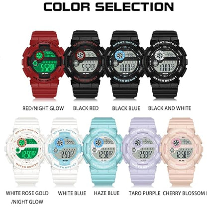 findtime Digital Watch Womens Sport Waterproof White Wrist Watches for Women with Alarm Stopwatch Hourly Chime LED Display 12H/24H Calendar - color: Red