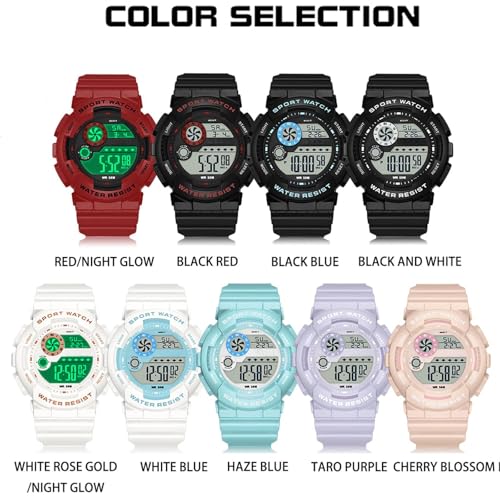 findtime Digital Watch Womens Sport Waterproof White Wrist Watches for Women with Alarm Stopwatch Hourly Chime LED Display 12H/24H Calendar - color: Black Blue
