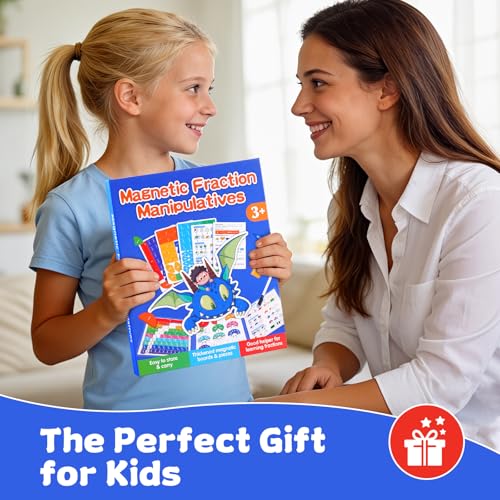 Magnetic Fraction Educational Puzzle, Magnetic Fraction Demonstration Book, Fraction Tiles & Circles, Montessori Math Manipulatives for Elementary School, Fraction Learning Toys for Kids - color: Dinosaur