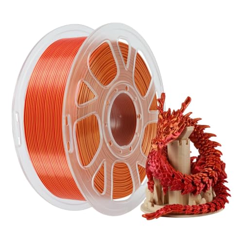 Kingroon Silk PLA Filament, Dual Color PLA Filament, Multicolor 3D Printer Filament, Dimensional Accuracy 1.75mm (+/-0.02mm) 1kg Spool(2.2lbs), Gold Redcopper - color: 1kg-gold Redcopper, size: 1KG