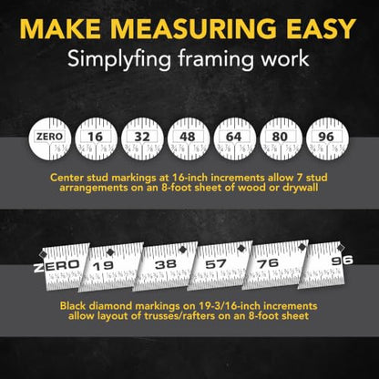 LEXIVON [2-Pack] 25Ft/7.5m DuaLock Tape Measure | 1-Inch Wide Blade with Nylon Coating, Matt Finish White & Yellow Dual Sided Rule Print | Ft/Inch/Fractions/Metric (LX-202) - size: 25 ft 2-Pack