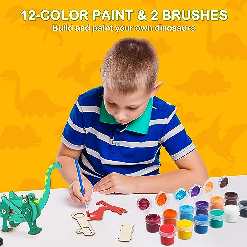 Poraxy Dinosaur Toys, 4 in 1 STEM Kits for Kids Age 8-10, Toys for Ages 8-13, Educational Science Building Projects, 3D Wooden Puzzles Robot Crafts, Gifts for Boys Girls 7 8 9 10 11 12 13 Year Old - size: Dinosaur toys with Paints