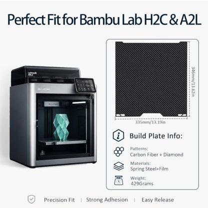 335x325mm Build Plate for Bambu Lab H2C/A2L 3D Printer Double Sided - color: PEO+PET