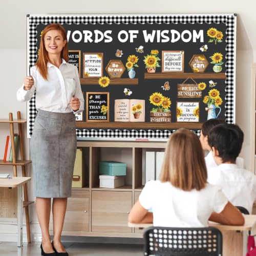 Wiooffen Sunflower Bulletin Board Set Words of Wisdom Classroom Decorations Inspirational Positive Flower Cutouts for Back to School Teacher Classroom Office Home Wall Door Decor Supplies - style: Sunflower
