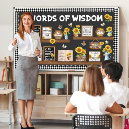 Wiooffen Sunflower Bulletin Board Set Words of Wisdom Classroom Decorations Inspirational Positive Flower Cutouts for Back to School Teacher Classroom Office Home Wall Door Decor Supplies - style: Sunflower