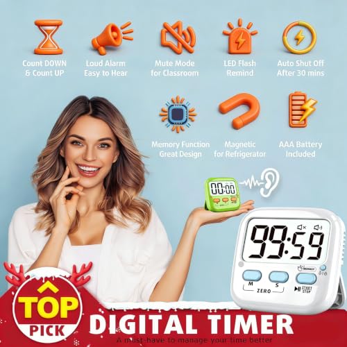 2 Pack Digital Timer for Kids Teacher Classroom Kitchen Office - color: Classic White