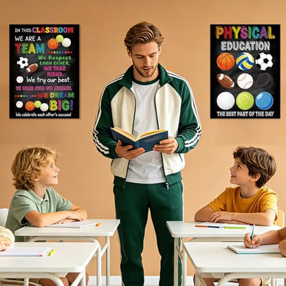 COCHIE Physical Education Sports Posters Set for Classroom Decorations, Back to School Gym Class Rules Poster Wall Decor for Primary Elementary Middle High School Teacher Must Haves - 14 4/5"x11" - style: Ball Sports