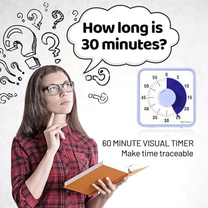 Secura 60-Minute Visual Countdown Timer, 7.5-Inch Oversize Classroom Visual Timer for Kids and Adults, Durable Mechanical Kitchen Timer Clock with Magnetic Backing (Violet) - color: Purple & Purple