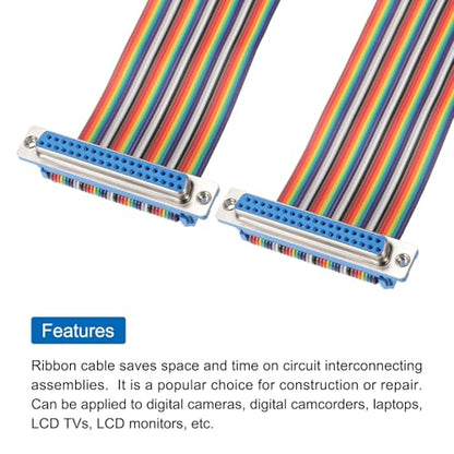 MECCANIXITY IDC Rainbow Wire Flat Ribbon Cable DB37 Female to DB37 Female 8 Inch Length 2.54mm Pitch Breadboard Jumper Wires for Electronic Projects - size: 8 Inch, style: DB37 Female to DB37 Female