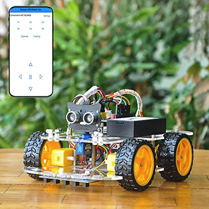 OSOYOO IoT Smart Robot Car Kit for Arduino – Classroom STEM Robotics Kit with WiFi & Bluetooth Control, Coding & Electronics Learning Platform for Schools - style: V2.1 robot car with battery