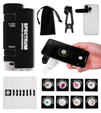 EasyMicro LED Lighted Pocket Microscope 60-120X Magnification Black Color - color: Black