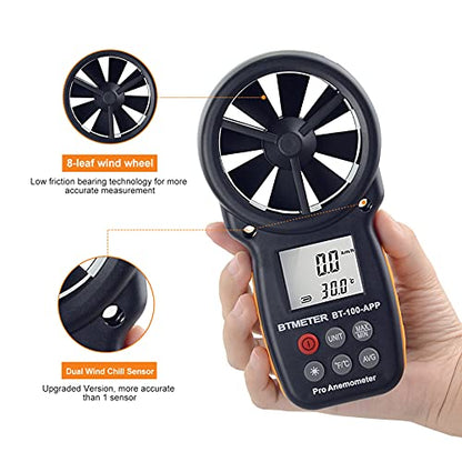 BTMETER BT-100APP Bluetooth Anemometer, Handheld Wind Speed Meter with App - color: BT-100APP Anemometer