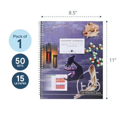 Roaring Spring Carbonless Wirebound Chemistry Notebook, 11" x 8.5", 4x4 Grid Ruled, 50 Sets, Oversize Cover, White/Blue Pages - style: Single Book