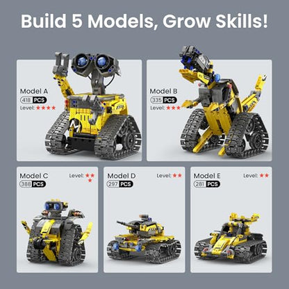 Mibido STEM Robot Building Kit Gift for Boys Ages 8-12 with Remote Control - color: Yellow
