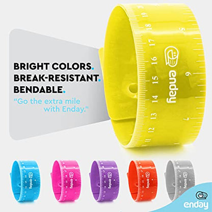 Flexible Ruler Green, 12 in (30 cm) Soft Plastic Shatter Resistant Straight Edge Ruler, Bendable Kids & Adults Ruler w/Inches & Metrics Also Available in Pink, Purple, Red, Grey, Blue, 1 Pc –By Enday - color: Green