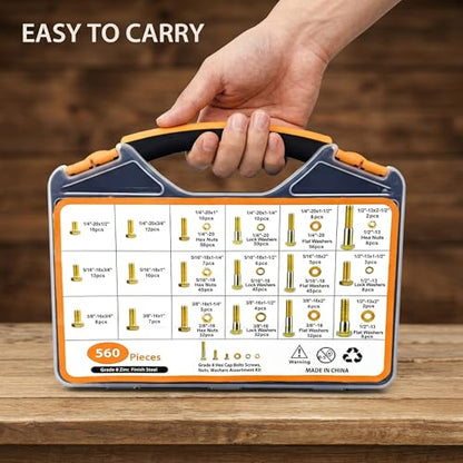 560PCS Grade 8 Assorted Nuts and Bolts Assortment Kit, SAE Sizes Bolts - size: 560pcs 1/4-20 5/16-18 3/8-16 1/2-13