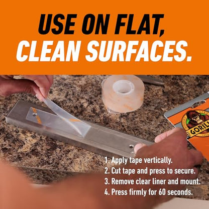 Gorilla Tough & Clear, Double Sided Mounting Tape, Weatherproof, 1" x 60", Clear, (Pack of 12) - size: (Pack of 12)"