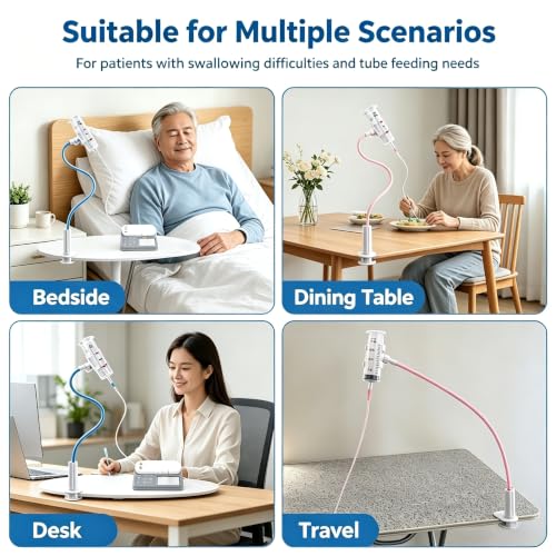 2 Pack Adjustable Feeding Tube Holder, 360° Rotatable Arm Tube Fixing Stand with Clamp Base, Portable Hands-Free Tubing Organizer for Home Care, Enteral Feeding and IV Infusion Daily Nursing Supplies