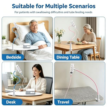 2 Pack Adjustable Feeding Tube Holder, 360° Rotatable Arm Tube Fixing Stand with Clamp Base, Portable Hands-Free Tubing Organizer for Home Care, Enteral Feeding and IV Infusion Daily Nursing Supplies