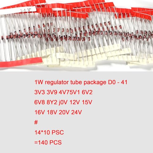 14 Value 280pcs 1W Zener Diodes Assortment Kit 3.3V 3.9V 4.7V 5.1V 6.2V 6.8V 8.2V 10V 12V 15V 16V 18V 20V 24V Assorted Set - style: 280pcs