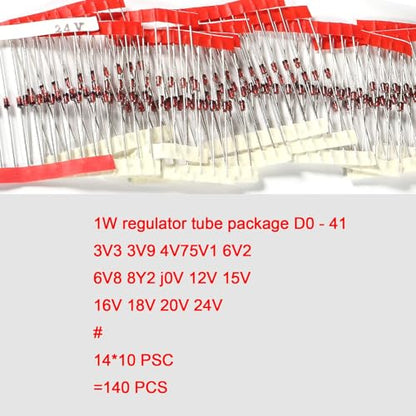 14 Value 280pcs 1W Zener Diodes Assortment Kit 3.3V 3.9V 4.7V 5.1V 6.2V 6.8V 8.2V 10V 12V 15V 16V 18V 20V 24V Assorted Set - style: 280pcs
