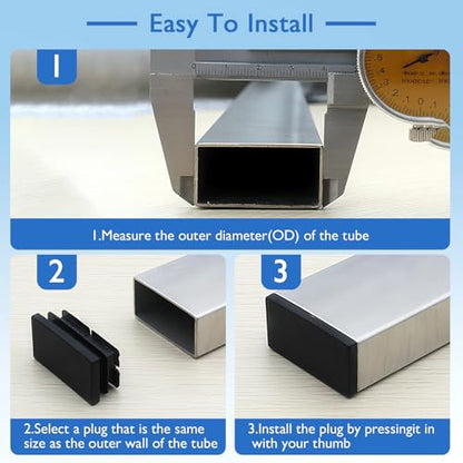 4 Pack 1-1/2"x1 Black Rectangular Tube End Cap Plastic Plugs - color: Black, size: 1-1/2" x 1" - 4 pcs