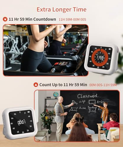 Digital Magnetic Visual Kitchen Timer, Up to 11H 59M Countdown & Count Up - color: White