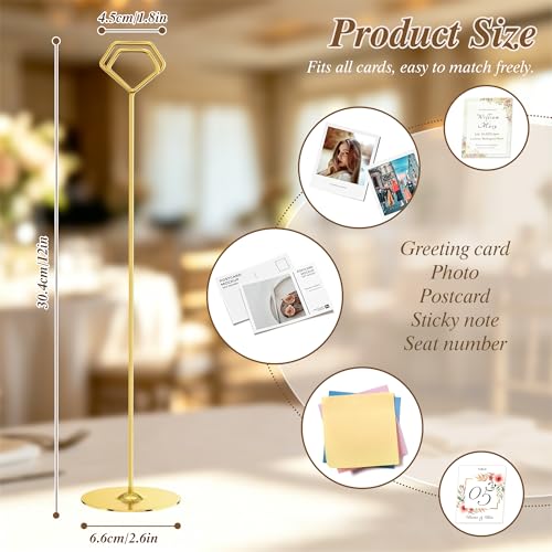 Urban Deco 16PK Table Number Holders 12 Inches Place Card Holder Metal Table Card Holders Picture Holders For Tables, Card Holder Stand For Wedding Décor Gold Sign Holder
