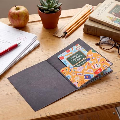 ReliThick Teacher Appreciation Gift Card Holder 5 Slots, 4.3 x 3.5 Inch Thank You Teacher Gift Card Booklet Sleeves Postcard Money Booklet Holder for Appreciation (Chalkboard Style) - style: Chalkboard Style