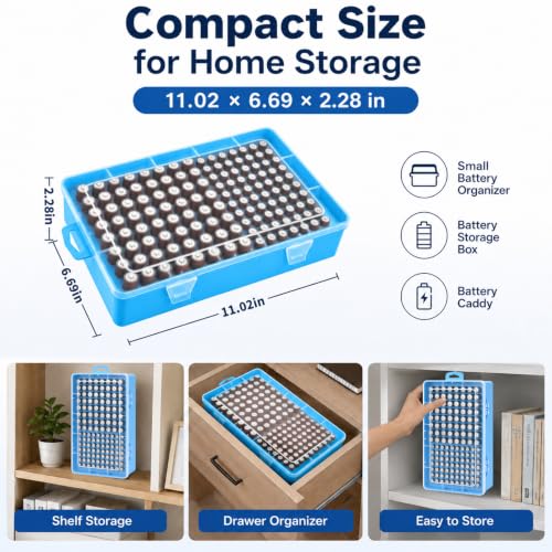 Xuerdon 134-Slot Battery Organizer Storage Case for AA and AAA Batteries - color: Blue