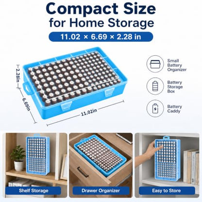 Xuerdon 134-Slot Battery Organizer Storage Case for AA and AAA Batteries - color: Blue