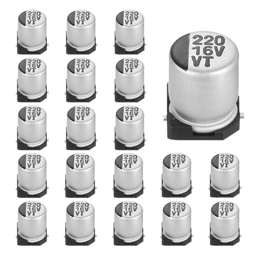 MECCANIXITY 220uF 16V Aluminum Electrolytic Capacitors, 6.3x7.7mm, 20pcs - size: 6.3x7.7mm, style: 220uF 16V