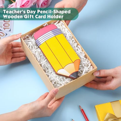 Kathfly Pencil Teacher Gift Card Holder, Yellow Wood Sleeve - color: Yellow and Pink, style: Pencil