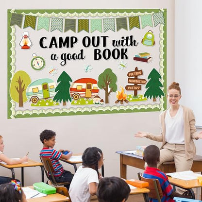 Funrous Camping Theme Bulletin Board Set Camp Classroom Decor - style: Camp