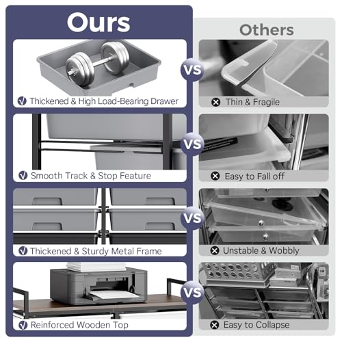 TOOLF 12 Drawers Rolling Storage Cart with Wooden Top for Classroom,Grey - color: Grey