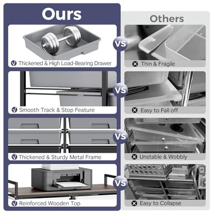 TOOLF 12 Drawers Rolling Storage Cart with Wooden Top for Classroom,Grey - color: Grey