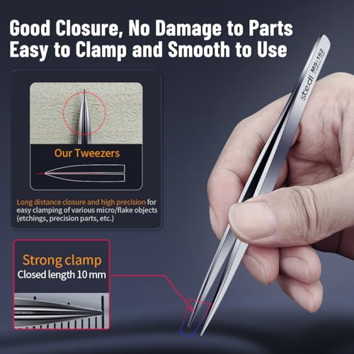 stedi 2PCS Precision Thickened Tweezer Set, Model Hobbyist Tools, Ultra Precision Premium Stainless Steel Tweezers for Gundam, Scale Military Models, 3D Resin Parts, Industrial Tweezers - style: Pointed & Flat Tweezers