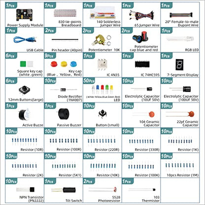 Smraza 485 Pieces Electronics Starter Kit with 830 Breadboard for Arduino - color: F)D1