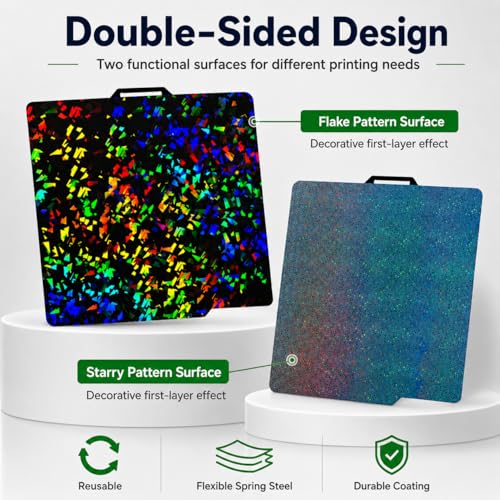 Holographic Build Plate for Bambu Lab P1S P2S X1 X1C X1E A1 - Tinytrees 257×257mm Flexible Spring Steel Plate with Flake & Starry Pattern, Easy Release 3D Printer Bed for PLA TPU PETG ABS - style: Flake+Starry
