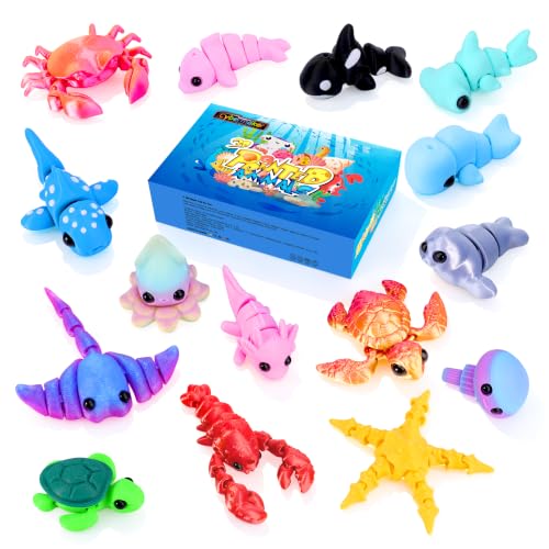 15pcs 3D Printed Animals, Multicolor Ocean Figurines for Kids - style: 15P Upgrade Onean Animals