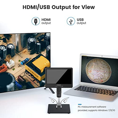 LM249MS 3 Lens 10.1" HDMI Digital Microscope 2000X, 2160P Video - size: 3 Lens 10.1" HDMI