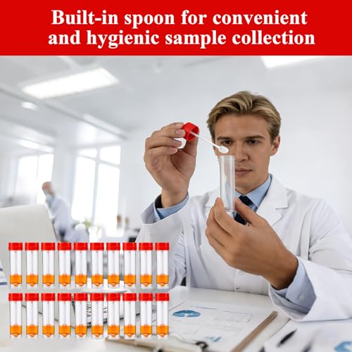 Stool Sample Collection Kit,25-30ml Screw Top Sample Jar with Spoon ﻿ - color: RED
